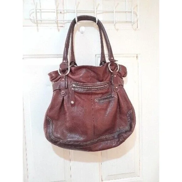 Leather Purse B.MAKOWSKY Raisin Brown Belted Clip Shoulder Bag -VERY NICE - Picture 2 of 16